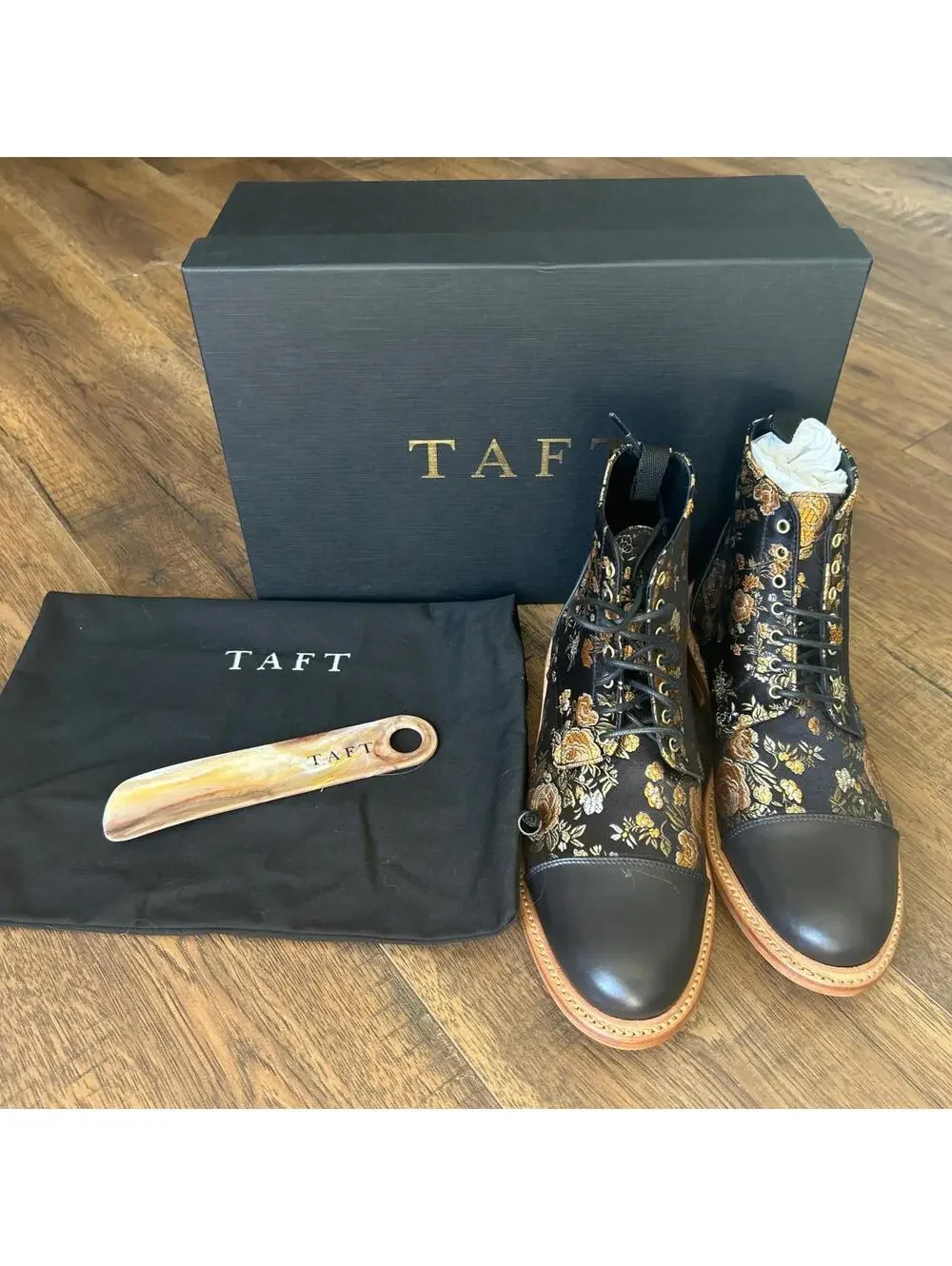 Taft Floral Sz 5 Jack Cap Toe Leather Ankle Boots NEW W/BOX Handcrafted SPAIN - Picture 9 of 12